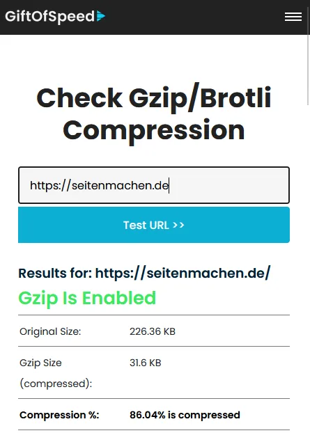 Website für gzip und brotli Kompression-Test