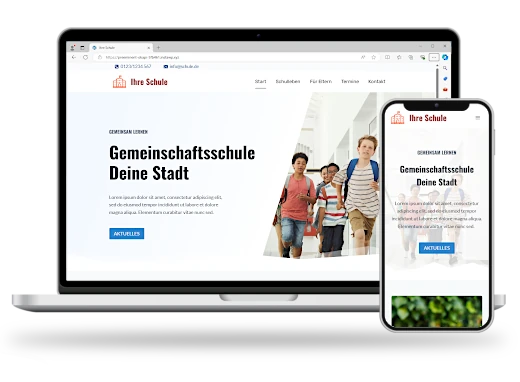 Beispiel Schulhomepage auf einem Laptop und Smartphone